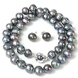 Pearl Freshwater Cultured Potato Black Necklace 9.5-10.0mm 17" and Earring 9.5-10.0 mm Gift Set By Bucasi