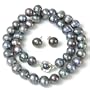 Pearl Freshwater Cultured Potato Black Necklace 9.5-10.0mm 17" and Earring 9.5-10.0 mm Gift Set By Bucasi