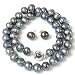 Pearl Freshwater Cultured Potato Black Necklace 9.5-10.0mm 17" and Earring 9.5-10.0 mm Gift Set By Bucasi