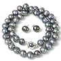 Pearl Freshwater Cultured Potato Black Necklace 9.5-10.0mm 17" and Earring 9.5-10.0 mm Gift Set By Bucasi