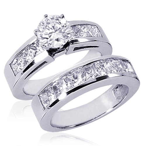 3.45 Ct Round Diamond Wedding Rings Channel-Set 14K