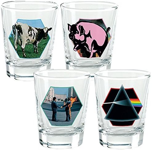 (Set of 4) Pink Floyd 1.5 Ounce Shot Glasses Featuring Pre-1987 Album Art by NMR DIST AMERICA
