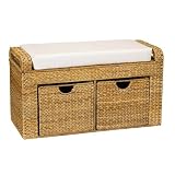 Household Essentials ML-6688 Woven-Banana-Leaf 2-Drawer Cushioned Storage Seat Household Essentials ML-6688 Woven-Banana-Leaf 2-Drawer Cushioned Storage Seat