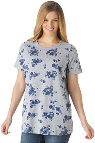 Women's Plus Size Top, Perfect Crewneck Tee In Soft Cotton Knit (Heather Grey Print,2X)