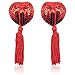 Reusable Sexy Silicone Bling Charming Adhesive Nipple Cover Pasties Bra(1pair) (Heart shaped Sequined tassels-Red)
