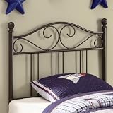 Twin Size Kid Headboard with Swirling Accents in Glossy Finished Dark Metal