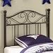 Twin Size Kid Headboard with Swirling Accents in Glossy Finished Dark Metal
