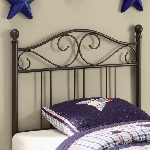 Twin Size Kid Headboard with Swirling Accents in Glossy Finished Dark Metal