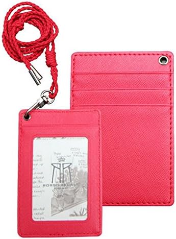 Stylish Luxury ID Card Holder Necklace, Student ID Card Holder Necklace, Employee ID Card Holder Necklace, Badge ID Card Holder Necklace, Durable Business ID Card Necklace Holder with Detachable Necklace Strap - 1 ID Window, 3 Card Slots - 2.91 x 4.33 (inch) - Basic Card Holder (Red)