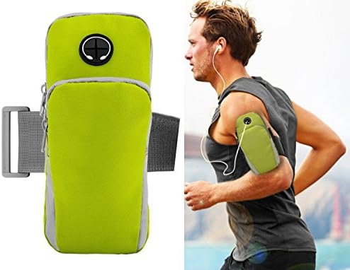 Sport Armband,Fashion Ventilate Sweatband Outdoor Running Wearable Armband Bag with Earphone Hole Easy to Listen Music Phone Carrier Card Bag 2 Zipper Pockets (green)