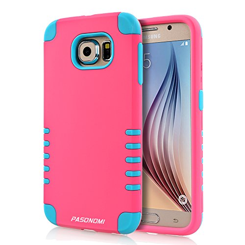 S6 case, Pasonomi® 3-piece 3 in 1 Combo Hybrid Defender High Impact Body Armor Hard Pc & Silicone Case Protective Cover for Samsung Galaxy S6 (Hot Pink)