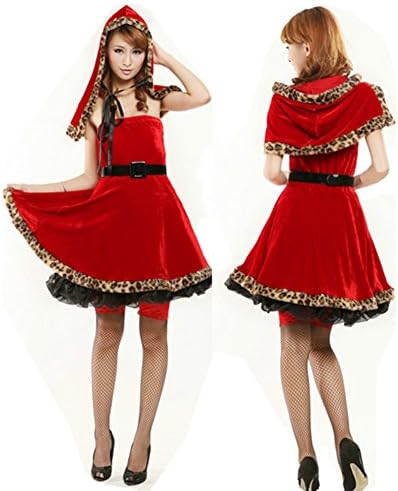 Christmas Cosplay Little Red Riding Hood Cloak Lolita Dress Leopard Costume Dance Set