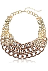 Three Row Graduated Color Block Chain Statement Necklace, 16"