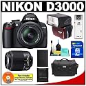 Nikon D3000 10MP Digital SLR Camera with 18-55mm f/3.5-5.6G AF-S DX VR Nikkor Zoom Lens & 55-200mm DX Zoom Lens with Sunpak PF30X Flash + 8GB Card + EN-EL9a Battery + Nikon Gadget Bag + Accessory Kit