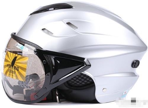 Motorcycle Helmet,Travellor Helmet with Goggles Retro Vintage Evo Helmet Sports Street Bike Cruiser Scooter Snowmobile Helmet with Pilot Goggles(Silver)