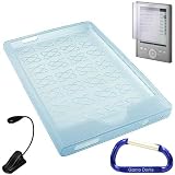 Sony Reader Pocket Edition PRS-300 Rubberized Silicone Skin Case Cover (Blue), Screen Protector with Lint Cleaning Cloth, eBook LED Max Bright Light, and Free Carabiner Key Chain