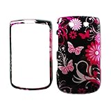 Black Pink Silver Vine Flower Heart Butterfly Snap on Design Case Hard Case Skin Cover Faceplate for RIM Blackberry Torch 9800 + Screen Protector Film + Free Cell Phone Bag