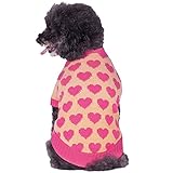 Blueberry Pet 12-Inch Back Length Cutie V-neck Dog Sweater in Shrimp Color with Valentines Pink Hearts, Winter Clothes for Dogs Girl