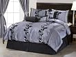 Chezmoi Collection 7 Pieces Grey and Black Embroidery Floral Comforter 106" X 92" bed-in-a-bag Set King Size Bedding