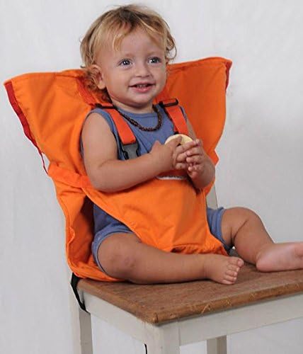 Infant Kids Portable Belt Seat High Chair Safety Travel Soft Going Out 2 Straps ( color Orange )
