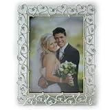 Lawrence Frames 5 by 7-Inch Silver Plated Metal Picture Frame, Open Heart Design with Crystals and Ivory Enamel