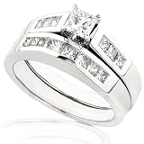 7/8ctw Princess Cut Diamond Wedding Ring Set in 14k White Gold (HI/I1)
