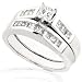 7/8ctw Princess Cut Diamond Wedding Ring Set in 14k White Gold (HI/I1)