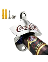 Kitchen: Hems Wall Mounted Bottle Opener Vintage with Strong Stainless Steel Mount Screws and All the Hardware for Bar Patio Kitchen Party Beer Wine Soda Decap (Stainless Steel with Coca Cola Logo) - Hems Design