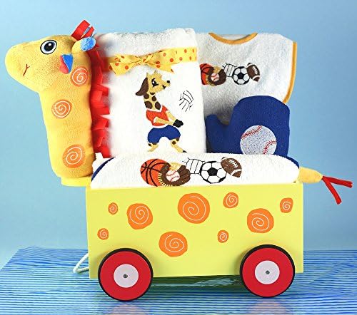Giraffe Wagon &amp; Sports Layette Baby Boy Gift Set