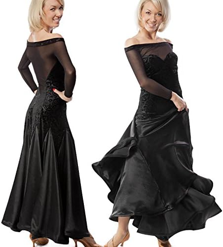 FERE8890 Women's Dancewear Competition Dancing Latin Practice Party Long Floor Strapless Bud Silk Dress Black L