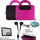 IMAGE OF Deluxe Nylon & Neoprene Flip Book Jacket/Folio for Apple iPad 3G tablet/Wifi model 16GB, 32GB, 64GB + Includes a 4-inch eBigValue (TM) Determination Hand Strap + iPad Touch Anti Glare Screen Protector Guard (Compatible with all Versions of iPad) + Also includes a set of Fashion Earbud Headset Headphones 3.5mm Jack In-Ear Stereo + Includes an earphone case Clamshell Style with Zipper Enclosure, Inner Pocket, and Durable Exterior!