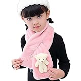 IKII 子供マフラー キッズリングマフラー 子熊柔らかいキッズ ふわふわマフラー　純色厚手 秋冬 男の子プレゼントマフラー 　女の子ネックウォーマー　男女兼用 (ピンク)