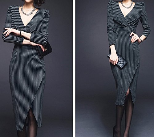 インポート　ピンク　import pink　海外　インポート　ブラック　ホワイト　ストライプ　カシュクール　ミディ　ミモレ　丈　タイト　ワンピース　パーティー　ドレス
