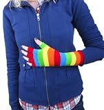 New RAINBOW Stripes Fingerless Stripe Gloves Knit Cut Off Gloves Goth Emo Golves Punk Perfect addition to your Gothic, Punk, or Rockabilly wardrobe Blue Green Yellow Orange Red Purple Stripe