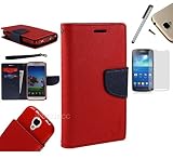 For Motorola Droid Ultra XT1080 / Maxx (Verizon) PU Leather Flip Cover Folio Book Style Pouch Card Slot Myjacket Wallet Case + [WORLD ACC] TM Brand LCD Screen Protector + Silver Stylus Pen + Black Dust Cap Free Gift (Pu Leather Wallet Red / Navy Blue)