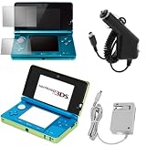 GTMax Green Aluminum Hard Metal Cover Case + Clear LCD Screen Protector + Black Car Charger + Home Wall AC Charger for Nintendo 3DS