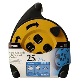 Woods 4907 25-Foot Extension Cord Reel with 4-Outlets and Circuit Breaker