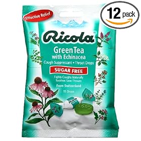 Ricola Cough Suppressant Throat Drops, Green Tea with Echinacea, Sugar Free, 19 Drops (Pack of 12)
