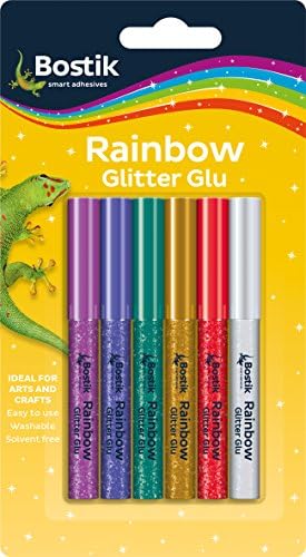 BostikGlitter Glue Pens for Arts and Crafts, Easy to Use, Less Mess, Washable, Solvent Free, UKCA and CE Approved, 6 Coloured Glue Pens