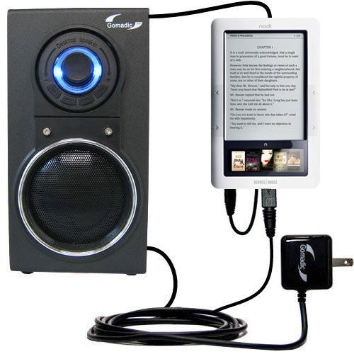 10 Watt Battery Powered Portable Amplified Audio Speaker with Dual charger also charges the Barnes and Noble Nook Wi-Fi