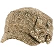 Elastafit Winter Ribbon Bow Crystals Knit Cadet Military Castro Hat Cap Brown