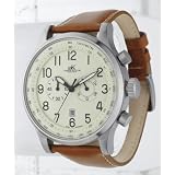 ADEE KAYE XXL ICW FLIEGER UHR CHRONOGRAPH WATCH IVORY DIAL BROWN STRAP by Adee Kaye