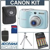 Canon Powershot E1 Digital Camera Kit, Blue, 4GB SD Memory Card, Camera Bag, Table Top Tripod, USB 2.0 SD Card Reader, 4 AA Nickel Metal Hydride (NiMH) 2900 mAH Rechargeable Batteries with 4-Hour AA & AAA Quick Charger, 110/220 volt