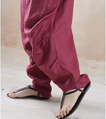 Artas Women's Linen Pleated Loose Pants Bloomers Wide Leg Pants One Size Red