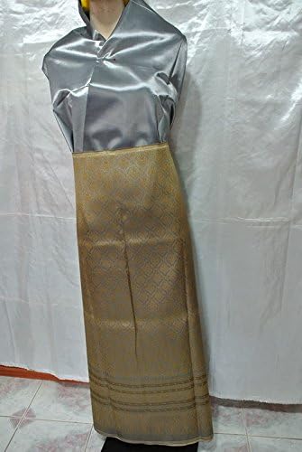 Thai Tradition Gray Gold Thailand Synthetic Silk Fabric Top Skirt Dress Sek1