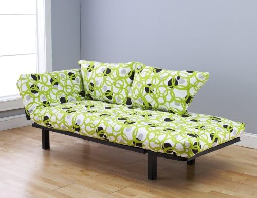Hennepin Contemporary Daybed Futon Lounger with Black Metal Steel Frame, Includes Two Pillows, Full Circle