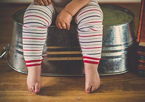 White Navy Red and Gray Striped Leg Warmers for Baby and Toddler