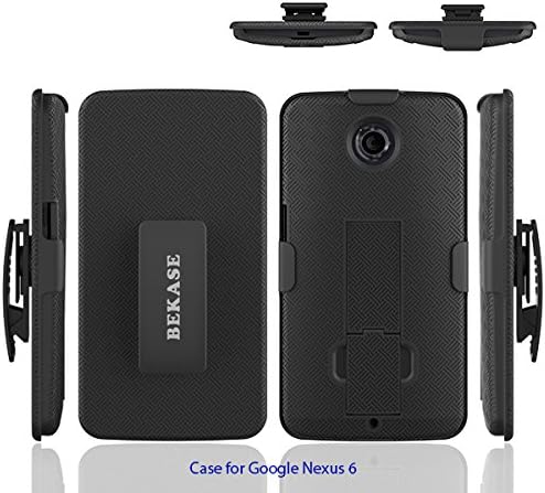 Google Nexus 6 Case, BEKASE (TM) Hard Shell Holster Combo Matte finish Protective Slim Case for Google Nexus 6 / Motorola Nexus 6 with KickStand &amp; Locking Belt Swivel Clip (Black)