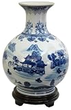 Unique Elegant Gift Ideas - 14" Chinese Blue & White Porcelain Bottle Vase - Landscape Design