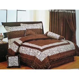 Safari Zebra 7 Pieces Brown Queen Comforter Set Bedding in a Bag